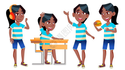 小册子海报设计孤立的漫画插图设置矢量黑色的美式中学生青少年插画