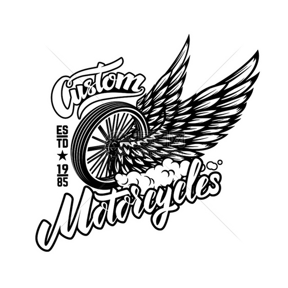 自定义摩托车赛手翼轮海报设计徽章T衬衫矢量图图片