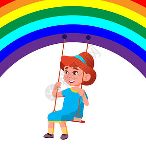 小女孩在彩虹下荡秋千插图图片