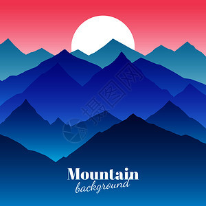 太阳和蓝色的山峰图片