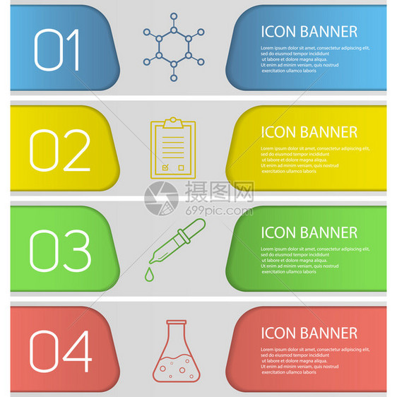 具有线图标的网站菜单项目彩色网络横幅矢量头设计概念科学实验室横幅模板设置科学实验室横幅模板设置图片