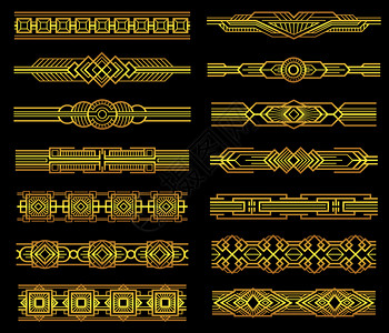 艺术deco矢量线边框设置于1920年的图形样式旧的边框样式金条形插图年的形样式图片