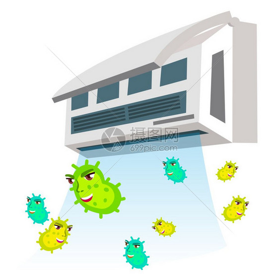 对来自空调病媒的细菌过敏孤立示例漫画插图图片