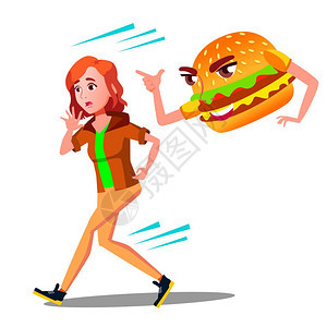 被吓的少女逃离汉堡漫画插图背景图片