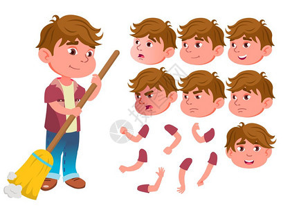 卡通可爱男孩儿各种面部表情手势矢量元素图片