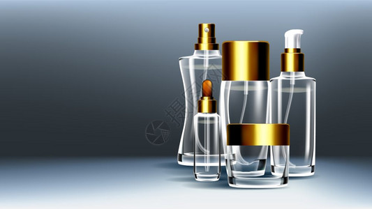 3个透明且切实际的模拟版插图化妆式玻璃包装模版插图面部涂层软喷雾瓶子3个孤立且透明切实际的模型版插图图片