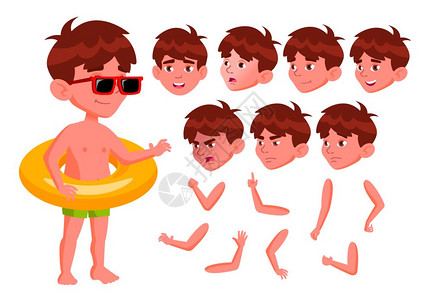 游泳男孩动画素材矢量图图片
