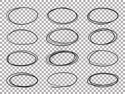 圈手画椭环突出旧铅笔草图矢量孤立装置圆环突出旧铅笔草图圆圈插画