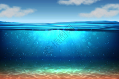海洋深水下太阳光照3d矢量图图片