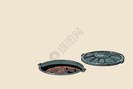 露天放电影流行艺术复式矢量插图ch古老的董圆式露天下水道洞插画