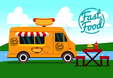 食品卡车餐桌街头食品商业概念图图片