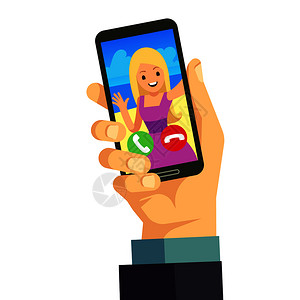 在线移动会议矢量背景移动在线视频电话插图与年轻快乐女使用智能电话的视频图片