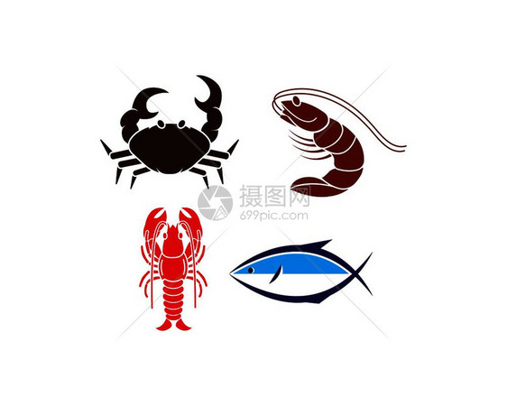 海鲜食用螃蟹鱼龙虾插图矢量图片