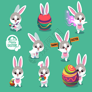 海报图春天东兔子字可爱东鸡蛋卡通兔子矢量插图东鸡蛋卡通兔子字东