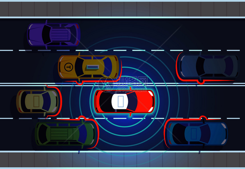 汽车智能自动驾驶汽车矢量说明图片