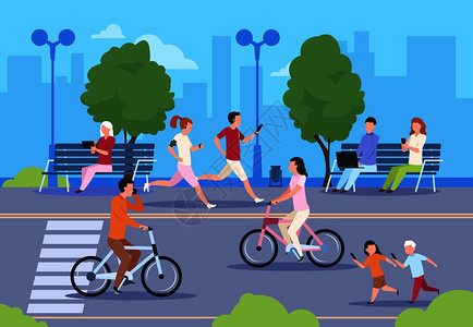 城市生活方式男女行走矢量插画图片