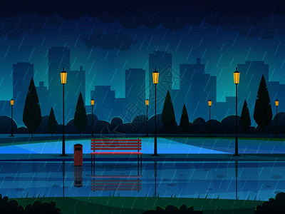 雨天城市自然公园街灯背景图片