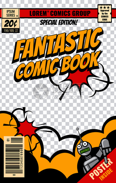 漫画书覆盖矢量模板漫画书海报可编辑的杂志页面插图图片