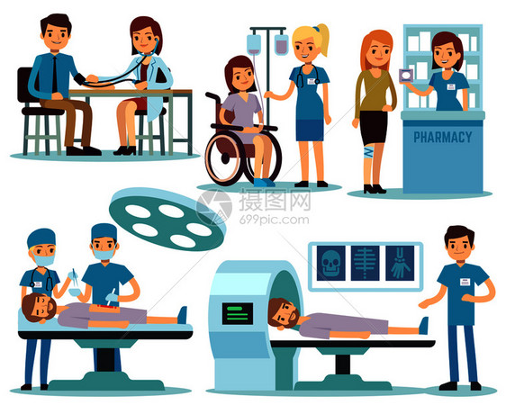 医院病人保健和治疗示例卡通矢量插画图片