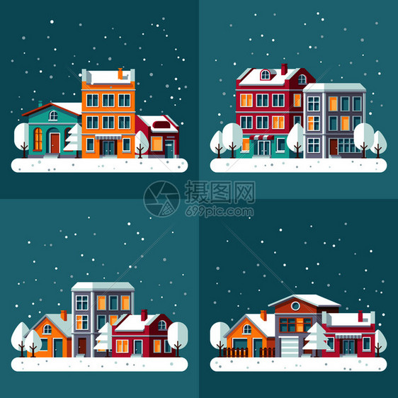 冬季城市街道插图图片