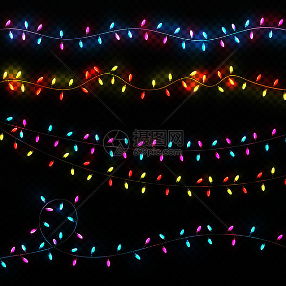 节日圣诞灯光x隆重照明狂欢节花园矢量套装嘉年华会的装饰和新年假日插图欢庆圣诞节灯光套装饰隆重照明狂欢节花园矢量套装图片
