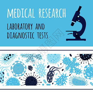 带有显微镜和细菌的横幅设计抽象的流行病微生物横幅矢量说明带有显微镜和细菌的横幅设计图片