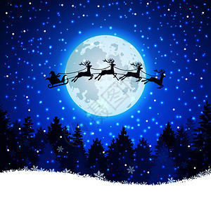 圣诞老人和鹿在天空飞翔图片