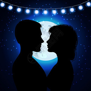 月亮背景上的一对情侣图片