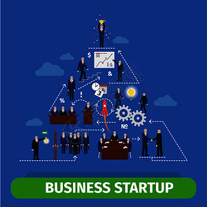 创业启动金字塔信息图模板人和齿轮互动计划商业金字塔信息图图片