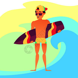 暑假海滩上拿着冲浪板的男孩图片