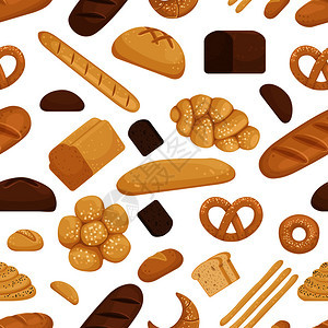 面包和其他食品以有趣的卡通风格矢量无缝模式面包绘制模式插图面包和其他食品以有趣的卡通风格矢量无缝模式插图图片