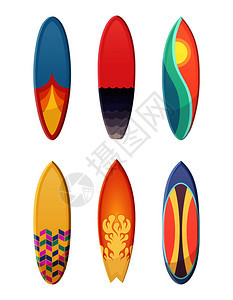 不同颜色和设计的木材冲浪板矢量元素图片