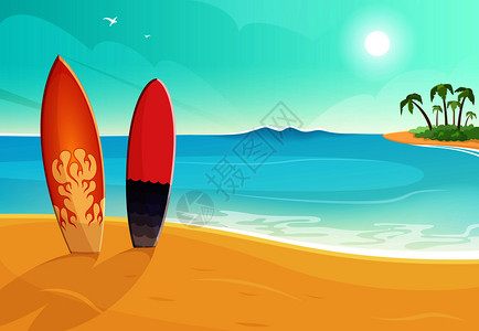 不同颜色的冲浪板海沙滩矢量夏季背景背景图片