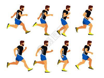 跑步俯视运动队画框矢量体育图解在白色上隔离运动员跑步男子动画框