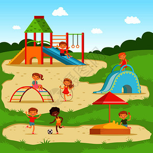 夏季公园玩耍的儿童矢量图图片