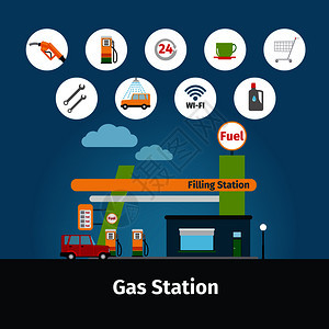 加油站具有油泵平面图标图片