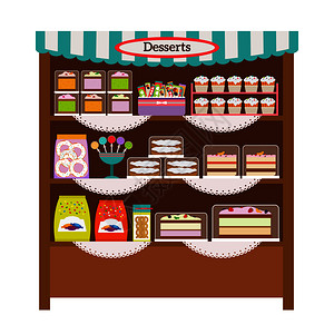 装有甜点的展示品装有糖果和的商店货架图片