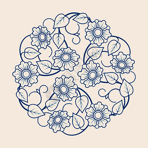 系列风景画圆形花卉装饰系列图案矢量说明设计图片