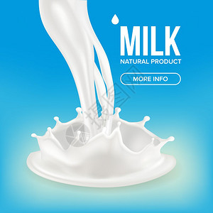 牛奶飞溅矢量3d写实牛奶泼洒飞溅矢量图插画