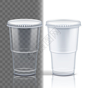 塑料杯透明矢量果汁饮料杯可支配餐具清空容器冷或热外送饮料隔离的三张现实插图空可支配的餐具清空容器冷或热外送饮料图片