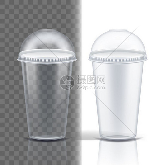 塑料杯透明矢量餐具饮料杯一次餐具清空容器冷或热饮孤立的3个现实插图单个清晰的塑料杯透明矢量一次餐具清空容器冷或热饮孤立的个现实插图片