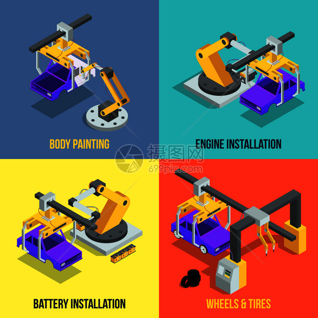 生产技术装配线汽车生产阶段自动矢量图图片