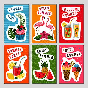 夏季配有水果冰淇淋和新鲜饮料标签图片