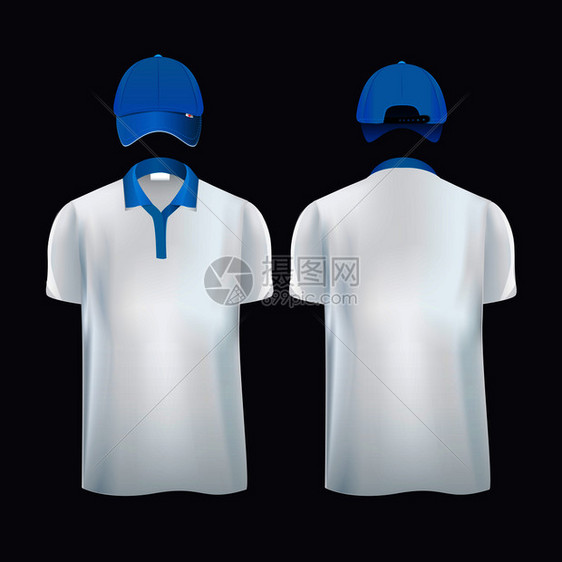 不同侧面的棒球帽和衬衫矢量图示图片