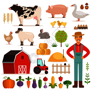 不同的农场蔬菜运输和家畜矢量图高清图片