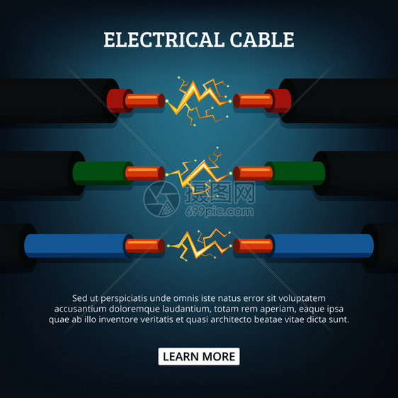 矢量背景概念连接电动缆海报带有具不同增压作用的电缆漫画插图图片