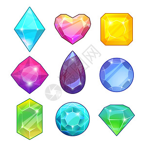 六菱形填图不同的宝石以卡通风格制作的杰出和钻石为游戏设计项目绘制