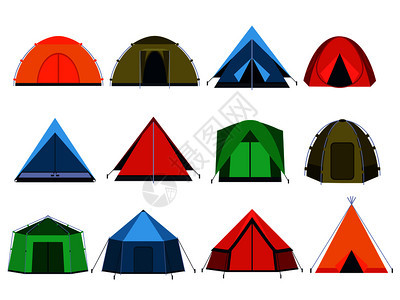 不同旅游者露营帐篷插图图片
