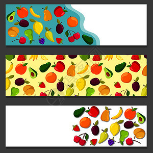一组带水果的横幅设计一套带水果的横幅带水果的矢量图示一组带水果的横幅图片
