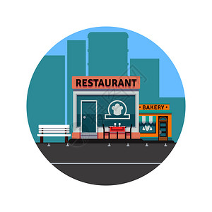 餐馆面包店街景插画图片